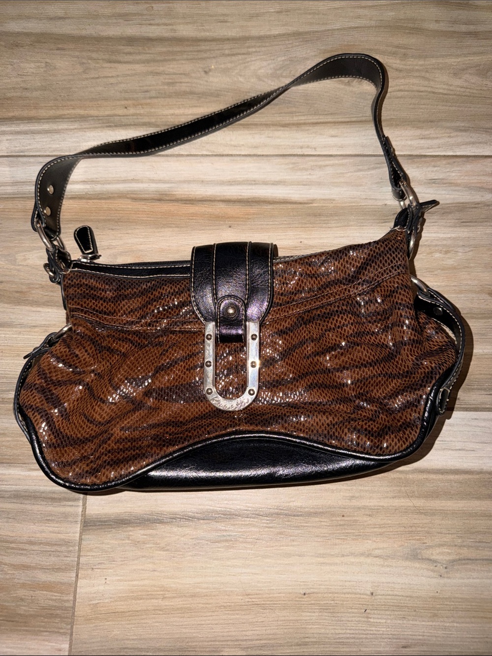 Rossetti 1994 vintage Brown Textured Shoulder Bag with Black Trim